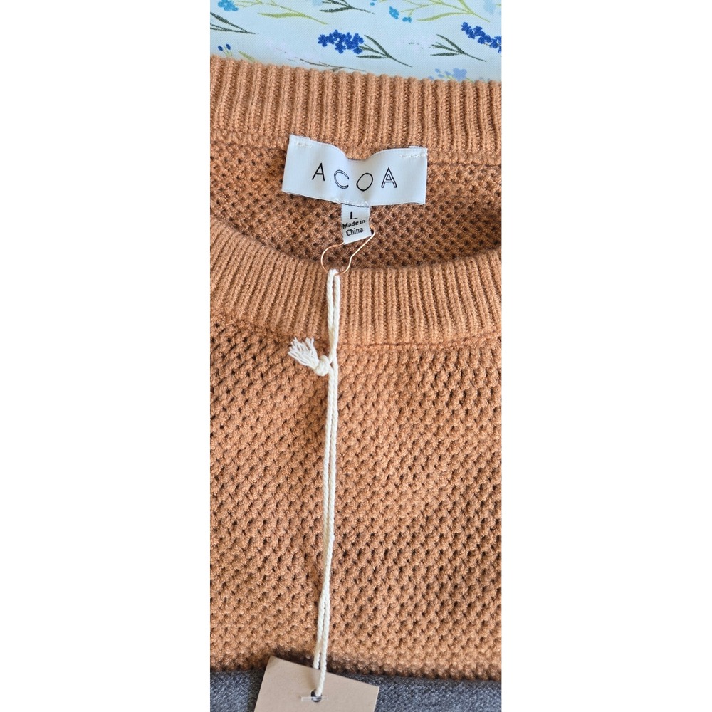 ACOA Striped Crew Neck Sweater Orange Blue Grey Cream Knit Long SleeveTopWomensL - Picture 3 of 5